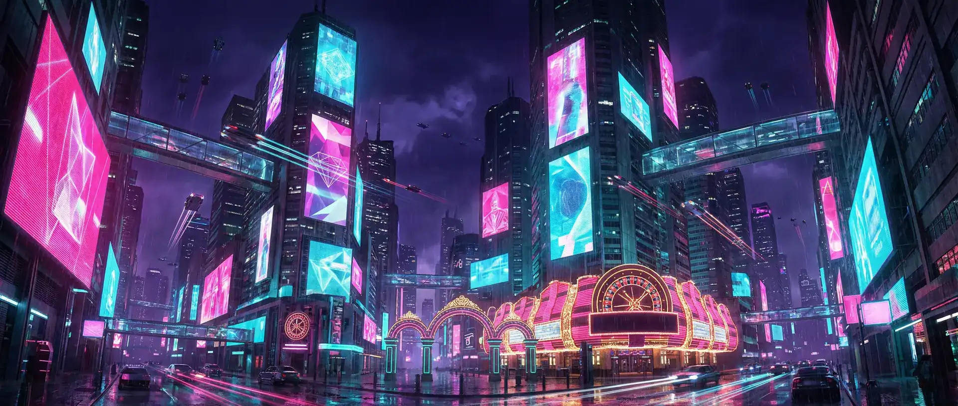壹号娱乐 赛博朋克霓虹复古都市夜景